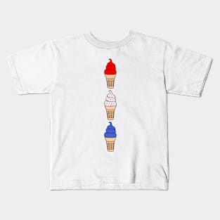 Red and Blue Ice Cream Cones, and White with Red and Blue Sprinkles Kids T-Shirt